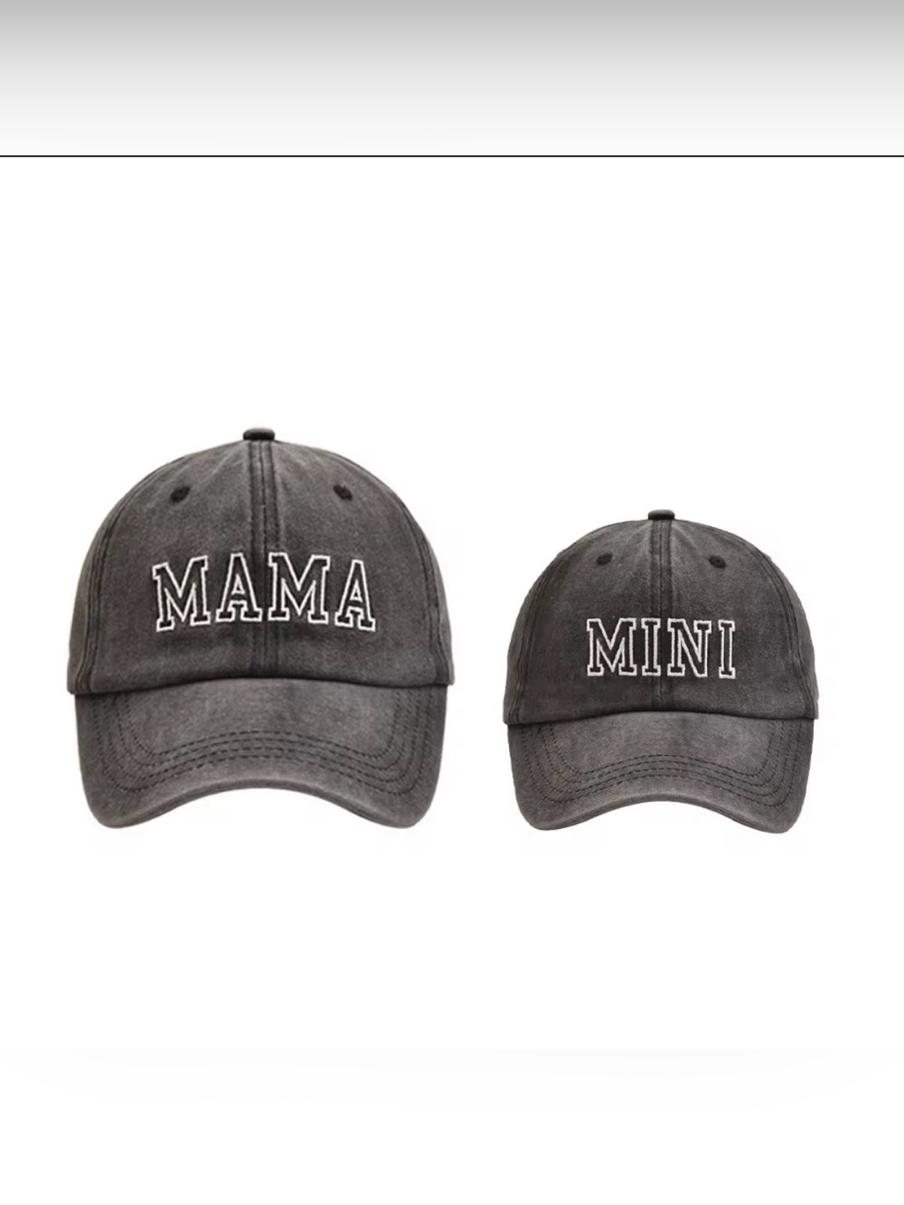 Mama & Mini Embroidered Baseball Caps - Charcoal Gray